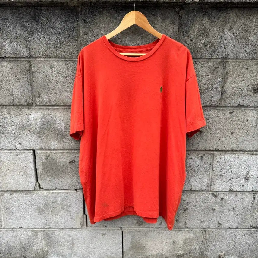 [BUNJANG] Polo Ralph Lauren Vintage Pony Logo Short Sleeve T-Shirt XL Orange / 폴로 랄프로렌 빈티지 포니로고 무지 싱글스티치 반팔 티셔츠 xl 주황