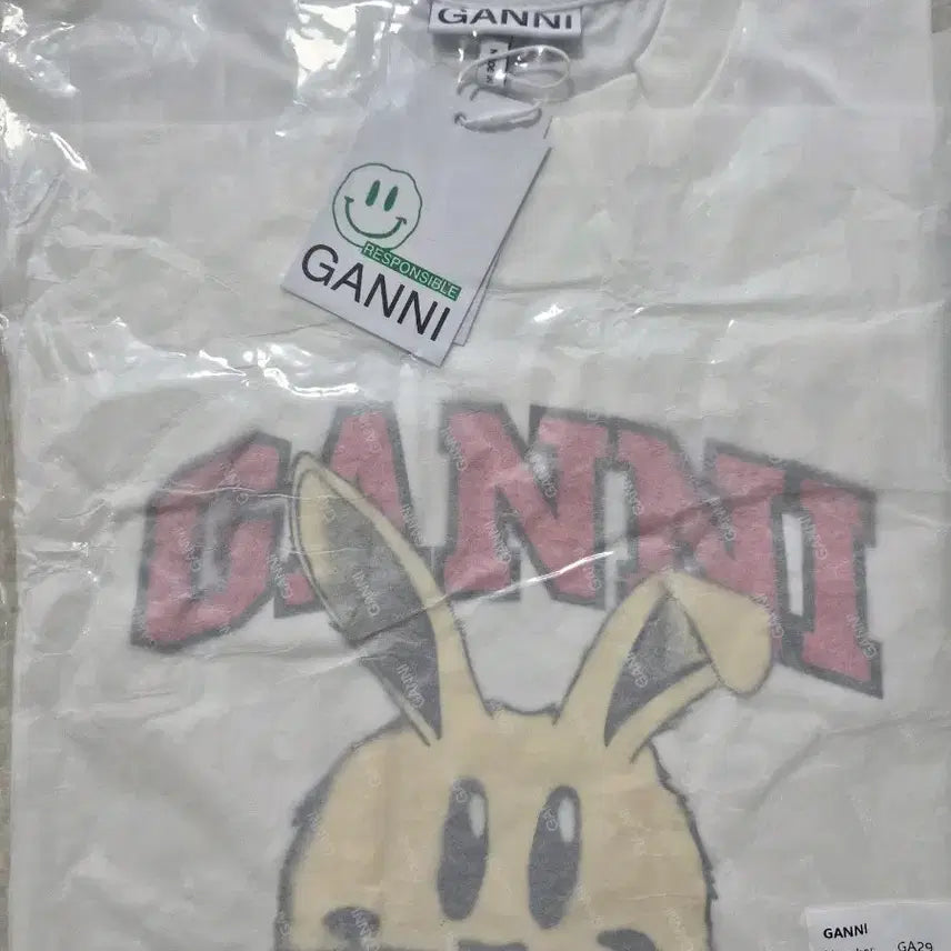 [BUNJANG] GANNI Rabbit Print Short Sleeve T-Shirt White S / 가니 라비 프린트 반팔티 화이트 S.새상품