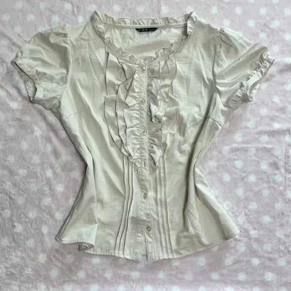 [BUNJANG] C.D.S. Vintage Frill Blouse Beige / 빈티지 프릴 블라우스 베이지 공겜여주 히메갸루 데스라이즈일브stc오네걀