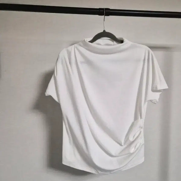 [BUNJANG] White Shirring Short Sleeve Blouse / 미착용 화이트 셔링 반팔 티블라우스
