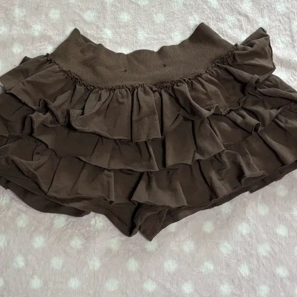 [BUNJANG] STC Cozy Kang Kang Culottes Skirt Chocolate Brown / Stc 코지 캉캉 큐롯 스커트 초코브라운 프릴 3단치마 리즈리사