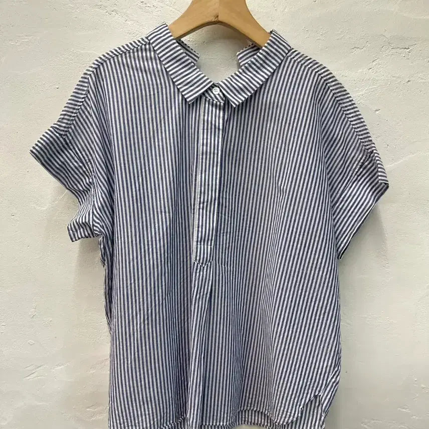 [BUNJANG] Boni Alex Women's Blue Stripe Cap Sleeve Blouse Size 55 / 보니알렉스 여 셔츠 블루스트라잎/블라우스/캡소매 55