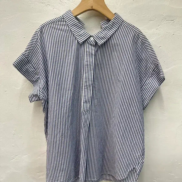 [BUNJANG] Boni Alex Women's Blue Stripe Cap Sleeve Blouse Size 55 / 보니알렉스 여 셔츠 블루스트라잎/블라우스/캡소매 55