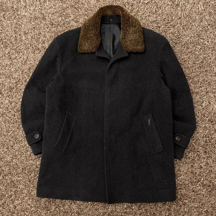[BUNJANG] Saint Laurent Wool Sheep Fur Collar Coat / 105 입생로랑 울 양털 퍼 카라 코트