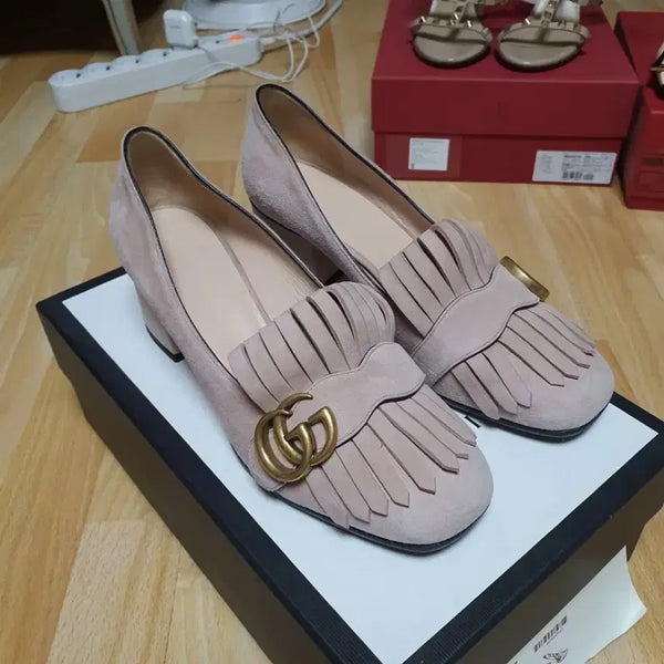 [BUNJANG] Gucci Marmont Suede Tassel Loafers Pink / 구찌 로퍼 핑크 마몬트 구두