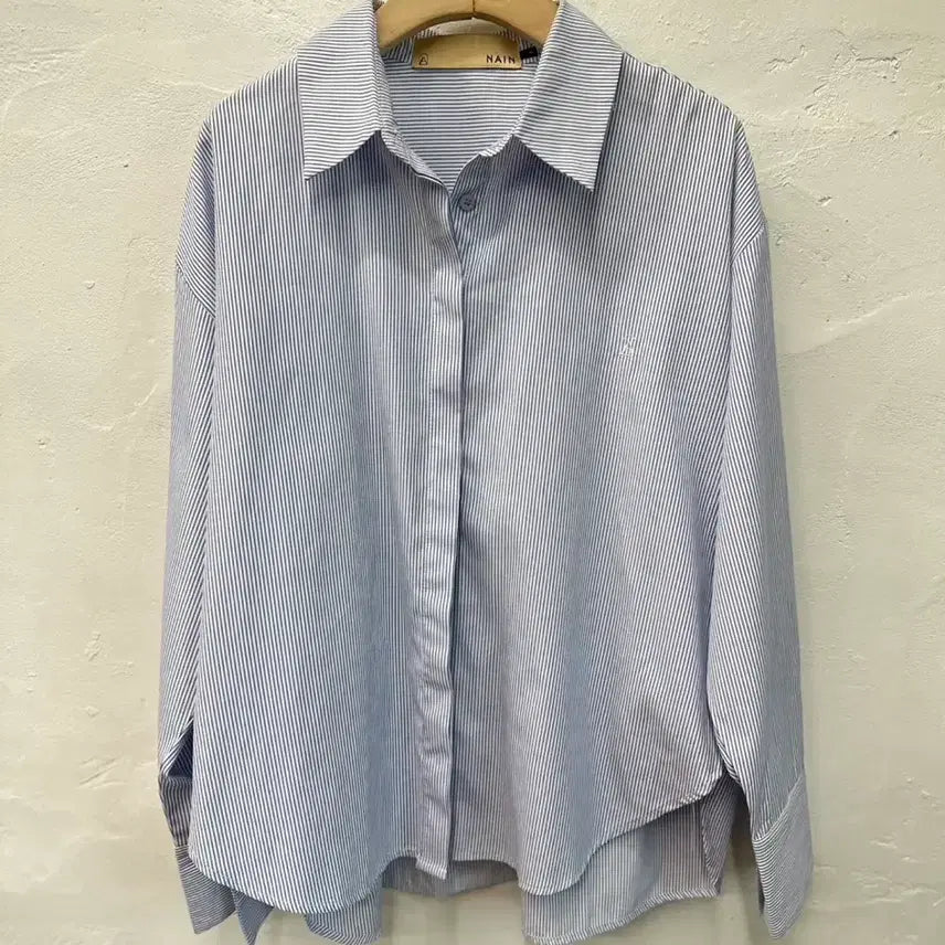 [BUNJANG] NAIN Women's Blue Stripe Loose Fit Long Sleeve Shirt Blouse / 나인 여 셔츠 블루스트라잎/블라우스/루즈핏/긴팔 F