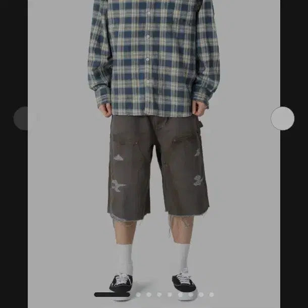 [BUNJANG] KAMIYA Distressed Check Shirt Hoodie Blue M / 카미야 디스트레스 체크 셔츠 후드 블루 M사이즈 KAMIYA