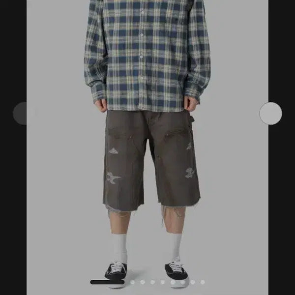 [BUNJANG] KAMIYA Distressed Check Shirt Hoodie Blue M / 카미야 디스트레스 체크 셔츠 후드 블루 M사이즈 KAMIYA