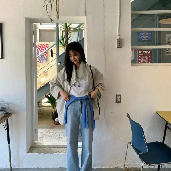 [BUNJANG] CONNECT BRUSH Slim Wide Denim (Light Wash) / 커넥트 브러쉬 슬림 와이드 데님 / (light denim 연청)
