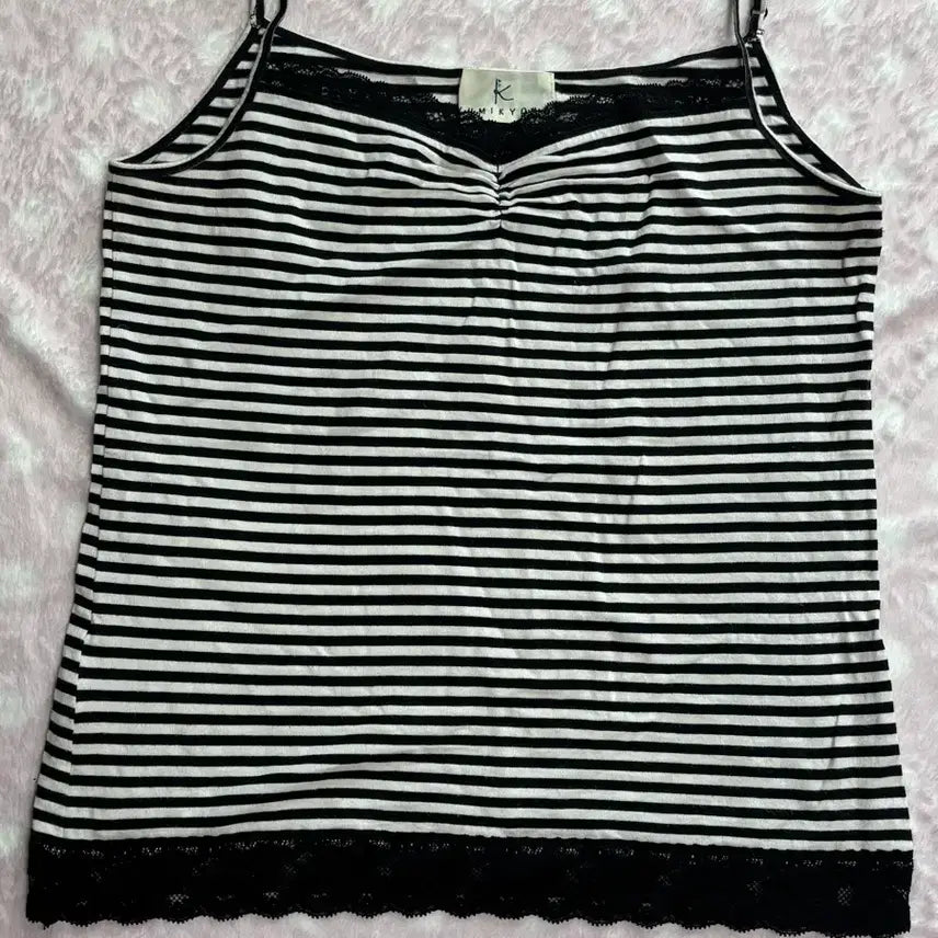 [BUNJANG] Vintage Stripe Lace Sleeveless Top Y2K / 빈키지 스트라이프 레이스 슬리브리스 y2k 서냥 스너그 히메갸루