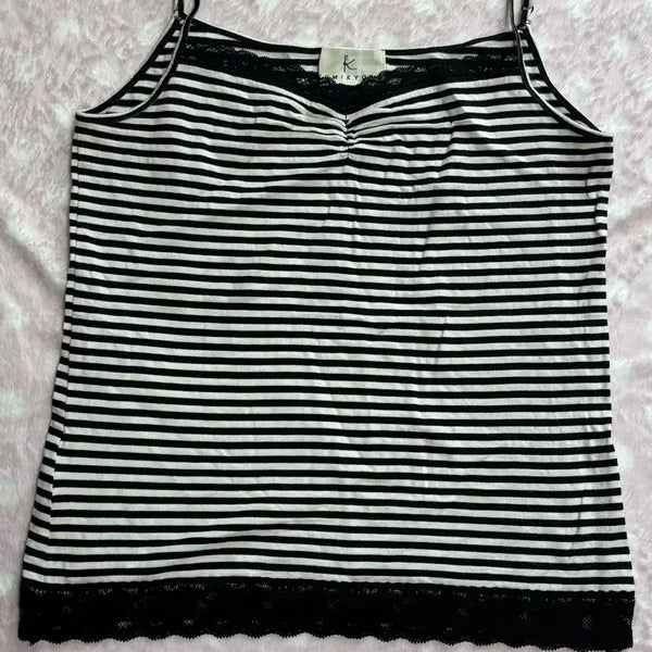 [BUNJANG] Vintage Stripe Lace Sleeveless Top Y2K / 빈키지 스트라이프 레이스 슬리브리스 y2k 서냥 스너그 히메갸루