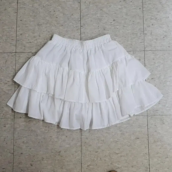 [BUNJANG] White Chiffon Frill Skirt with Inner Shorts / [새상품] 화이트 캉캉 스커트 속바지