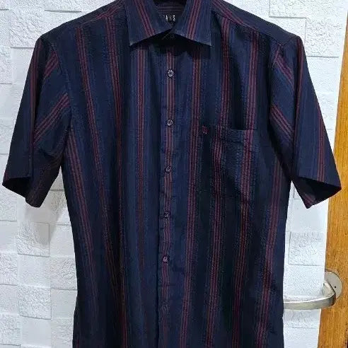 [BUNJANG] Daks Striped Short-Sleeve Shirt Navy (M) / 닥스 셔츠 스트라이프 반팔 네이비 M