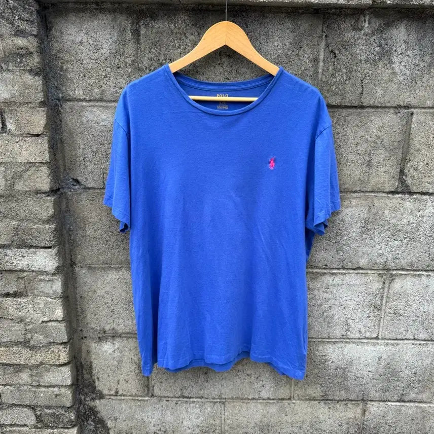 [BUNJANG] Polo Ralph Lauren Vintage Pony Logo Single Stitch T-Shirt Blue L / 폴로 랄프로렌 빈티지 포니로고 무지 싱글스티치 반팔 티셔츠 블루 L