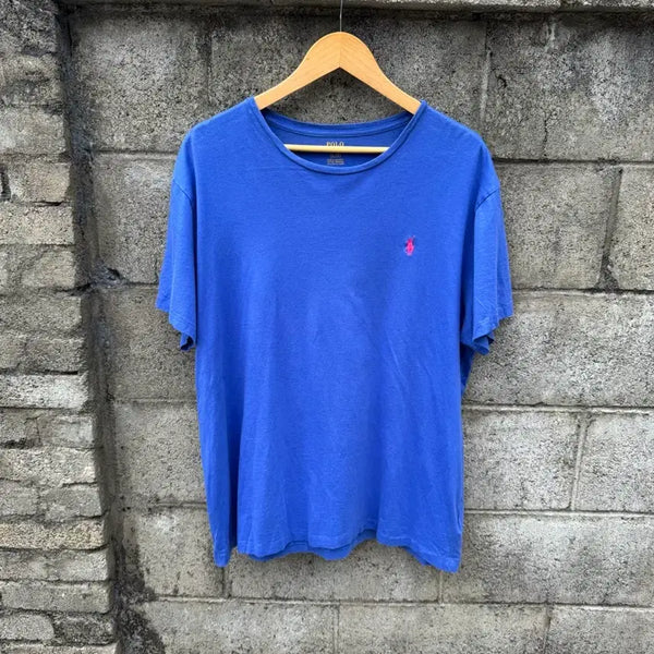 [BUNJANG] Polo Ralph Lauren Vintage Pony Logo Single Stitch T-Shirt Blue L / 폴로 랄프로렌 빈티지 포니로고 무지 싱글스티치 반팔 티셔츠 블루 L