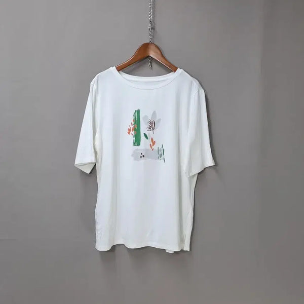 [BUNJANG] Cotton Modal Spandex Printed T-Shirt / 면 모달 스판 프린팅 티셔츠