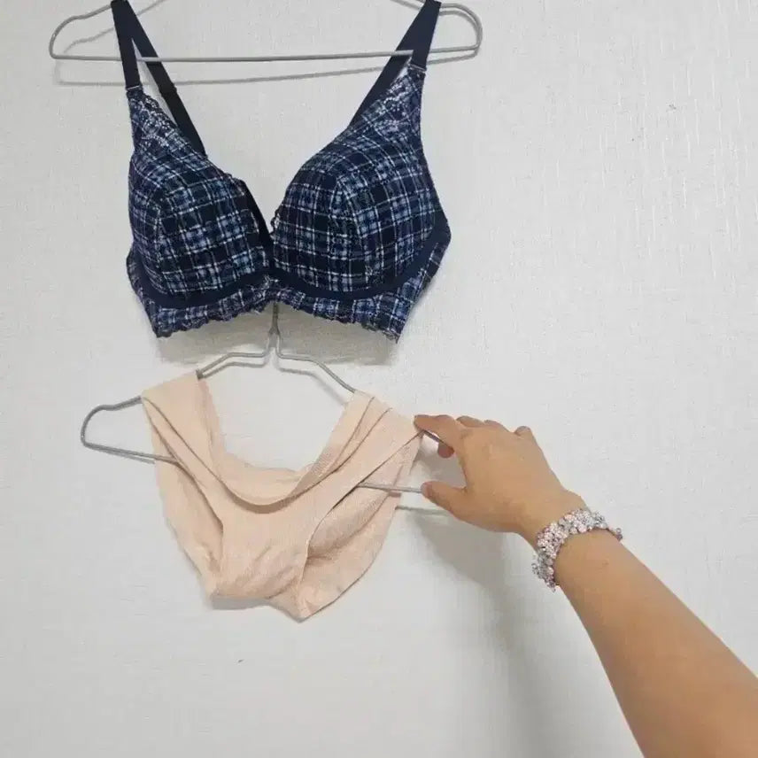 [BUNJANG] Checked Pattern Bra and Panty Set (80C/95) / 셋트속옷 스킨 80C 95 무료배송