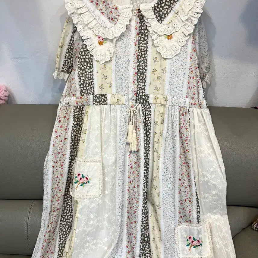 [BUNJANG] Vintage Floral Pattern Lace Long Dress / 빈티지 플라워 패턴 레이스 원피스