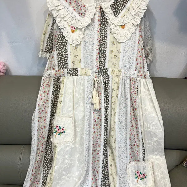 [BUNJANG] Vintage Floral Pattern Lace Long Dress / 빈티지 플라워 패턴 레이스 원피스
