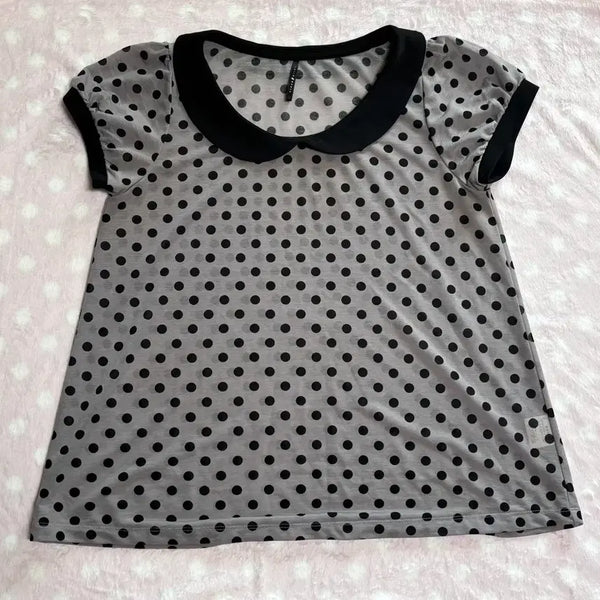 [BUNJANG] Vintage Dot Collar Blouse - Gray / 빈티지 도트 카라 블라우스 그레이 코이세이오 미소녀룩 오헤시오 큐빈