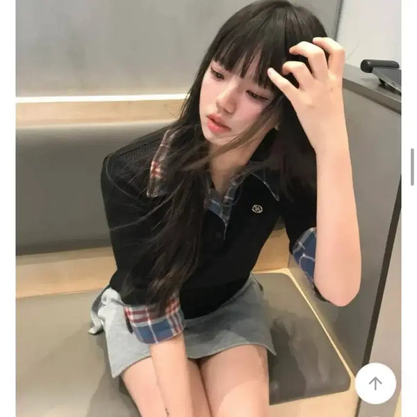 [BUNJANG] Gikchic 'ECA' Check Ribbed Shirt Knit (Free Size) / [택있는새제품] 긱시크 에카 체크 골지 셔츠니트 핏진짜이쁩니다. 프리사이