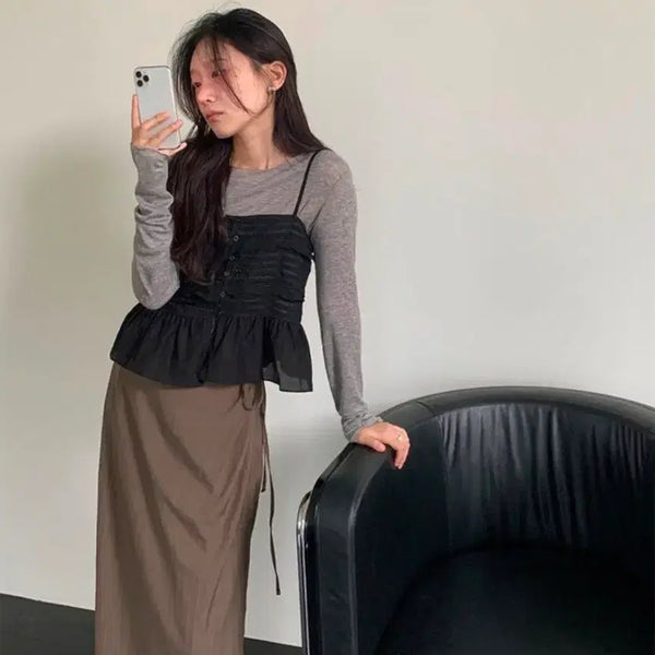 [BUNJANG] KINDABIGBEIGE Kier Frill Button Bustier / 킨다베이지 키에르 프릴버튼 뷔스티에
