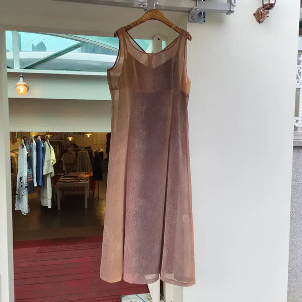 [BUNJANG] Brown See-Through Layered Dress + Inner Slip Set / 일본 브라운 시스루 레이어드 원피스+이너 슬립 세트
