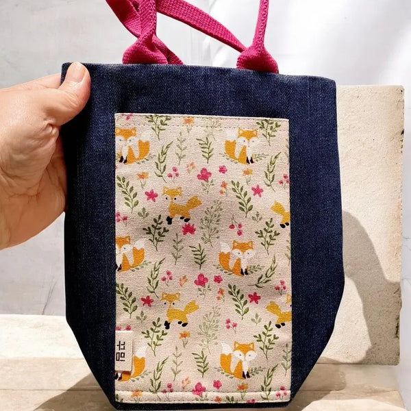 [BUNJANG] Denim Phone Tumbler Bag with Fox Pattern / 휴대폰 텀블러 백