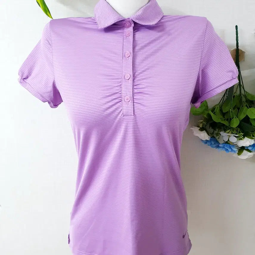 [BUNJANG] Nike Women's Golf Performance Polo Shirt / 나이키 여성골프 셔링잡히는 냉감 카라티 85 퍼플줄무늬