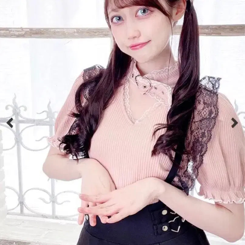 [BUNJANG] Maz Heart Buckle Choker Knit Top - Pink / 마즈 하트 버클 초커 니트 톱스 핑크 양산형 지뢰계 일브