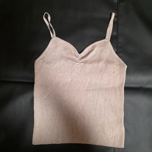 [BUNJANG] For Your Eyes Only Heartneck Ribbed Knit Sleeveless Top (Beige/Brown, Free Size) / 여성 여자Free - 포 유어 아이즈온리 모아르 니트 슬리브리스나시민소매