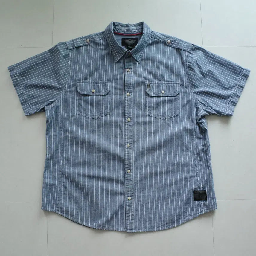 [BUNJANG] 13th Anniversary Harley-Davidson Vintage Stripe Chambray Shirt 2XL / 13년 할리데이비슨 빈티지 스트라이프 샴브레이 셔츠 2XL