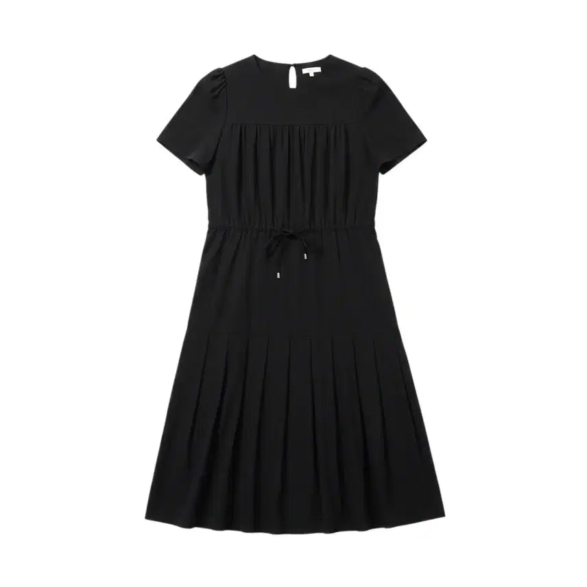 [BUNJANG] Women's String Ruched Short Sleeve Dress - Black / 여성F/ 스트링 주름 반팔원피스BK 34-4