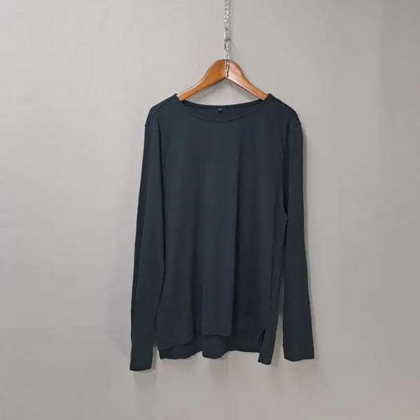 [BUNJANG] Black Rayon-Feel Spandex Cotton Long Sleeve T-Shirt / 블랙 레이온느낌 스판면 무지 긴팔 티셔츠