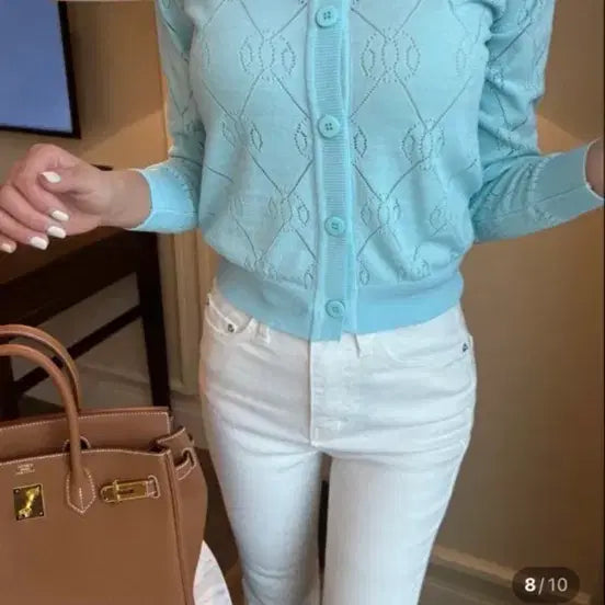 [BUNJANG] ONUP Punching Knit Cardigan Mint / 새상품 온업 펀칭 니트 가디건 민트