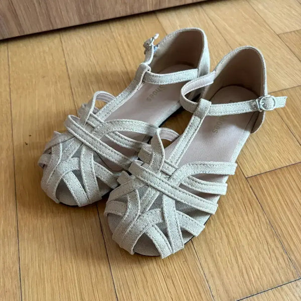 [BUNJANG] Suede T-Strap Sandals Beige / 220-225 새상품 스웨이드 T스트랩 샌들 베이지