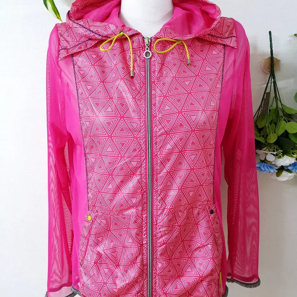 [BUNJANG] NAPPE Women's Lightweight Mesh Sleeve Hooded Zip-Up Windbreaker (M) - Hot Pink / NAPPE 망사소매 여성등산 경량바람막이 M 후드집업 찐핑크