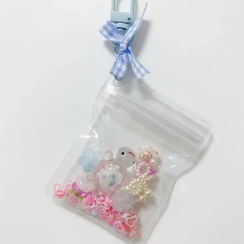 [BUNJANG] Charming's Handmade Lucky Bead Pouch Shaker Keyring - Sky Blue (Glow-in-the-Dark) / [키링] 행운의 비즈 파우치 쉐이커 키링 (반짝반짝 야광)/스카이블루