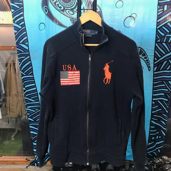 [BUNJANG] Polo Ralph Lauren Big Pony Flag Full-Zip Hoodie Navy XL / 대장 폴로랄프로렌 빅포니 성조기 집업 (착용샷0)