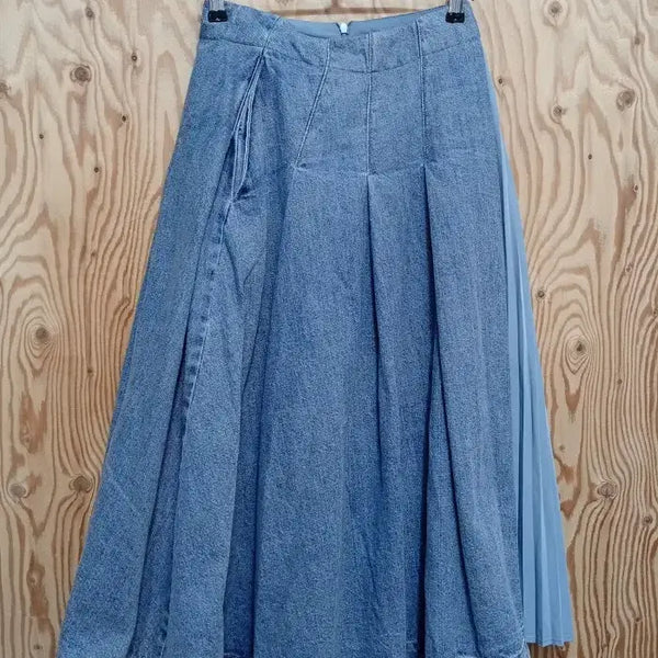 [BUNJANG] Objet Pleats Mix Vintage Denim Flare Skirt / 오브제 플리츠 믹스 풍성한 빈티지 데님 스커트