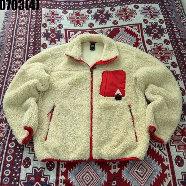 [BUNJANG] Nepa Fleece Zip-Up Jacket Beige/Red / 네파 플리스 집업 자켓 베이지/레드
