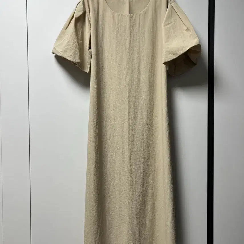 [BUNJANG] Balloon Sleeve Midi Dress - Beige / 벌룬 소매 예쁜 원피스