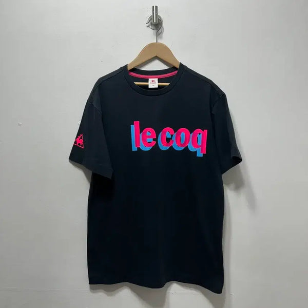[BUNJANG] Le Coq Sportif Short Sleeve T-shirt Black Pink/Blue Logo Size S / 르꼬끄 반팔 티셔츠 블랙 핑크/블루 로고 S