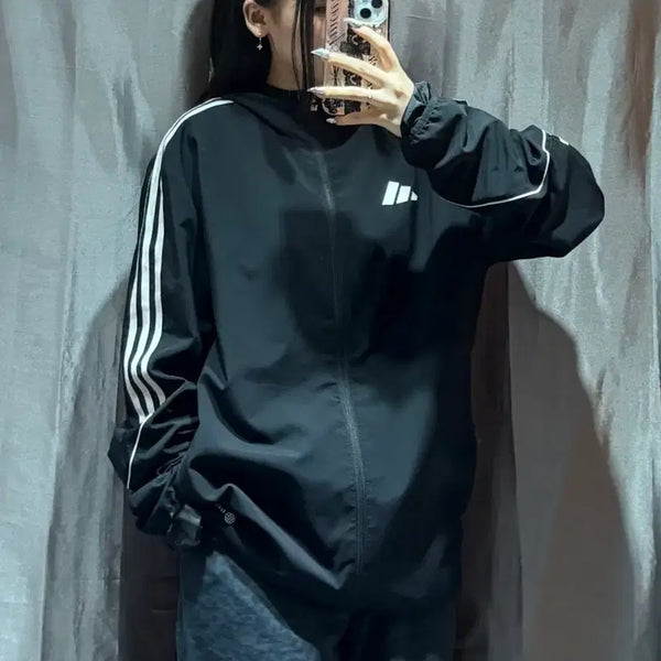 [BUNJANG] Adidas Black Three-Stripes Small Logo Windbreaker Jacket / M 아디다스 블랙 삼선 스몰로고 바람막이