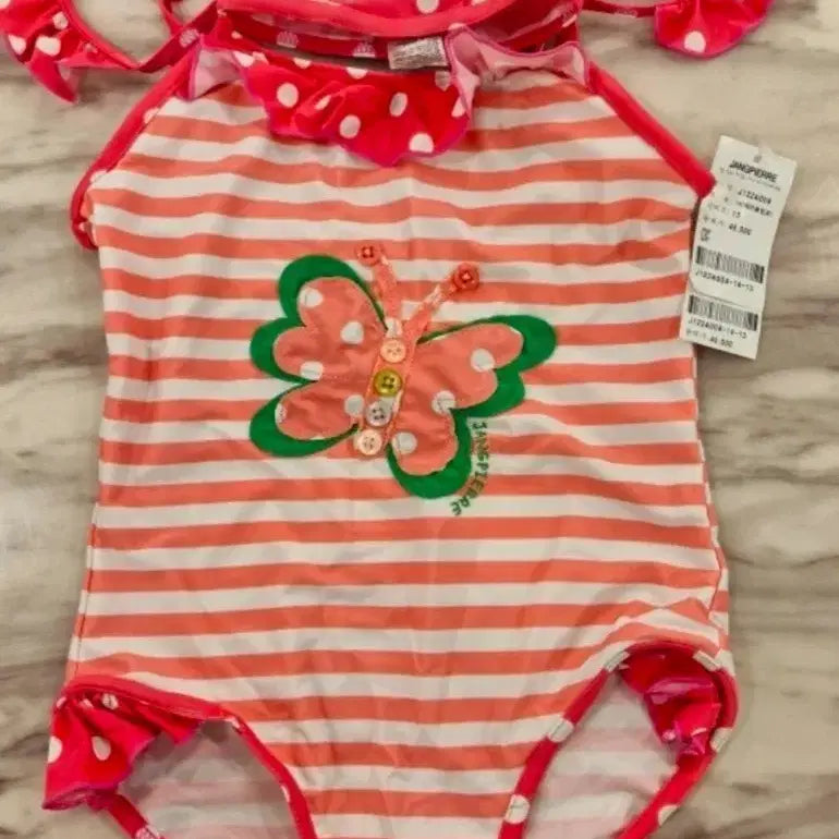 [BUNJANG] Children's Butterfly One-Piece Swimsuit and Cap Set / (새상품) 유아.어린이 나비 원피스 수영복.수모 세트.12000원.