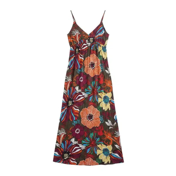 [BUNJANG] Women's Floral Sleeveless Maxi Dress with Back Elastic Waistband / 여성F/ 뒷밴딩 플로럴 나시원피스KH 34-8