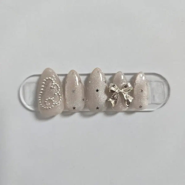 [BUNJANG] Pearl Beige Glitter Wing Nail Tips / 펄 베이지 글리터 윙 네일팁