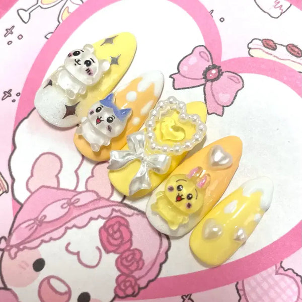 [BUNJANG] Cheekawa Hachiware Usagi Handmade Nail Tips - Lemon Summer Vacation / (빠른배송)먼작귀 수제네일팁 치이카와 하치와레 우사기 레몬 여름 휴가