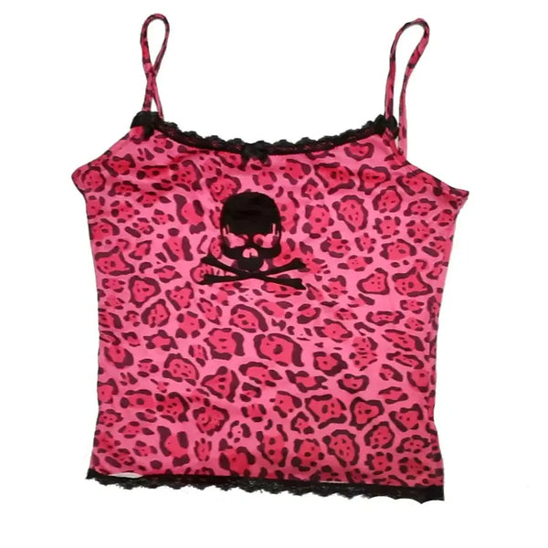 [BUNJANG] Hot Pink Punk Gyaru Leopard Lace Tank Top / 핫핑크 펑크 갸루 레오파드 레이스 나시