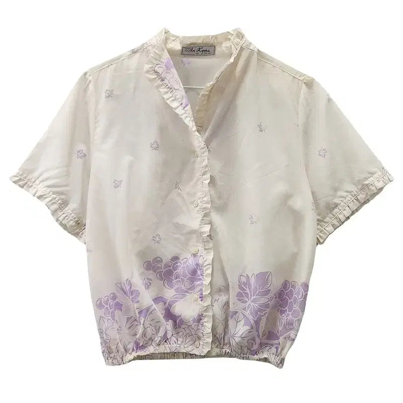 [BUNJANG] Lavender Grape Frill Banding Blouse Made in Japan / 라벤더 그레이프 프릴 밴딩 블라우스 MADE IN JAPAN